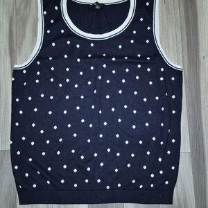 Talbots Navy and White Striped Trim Knit Top